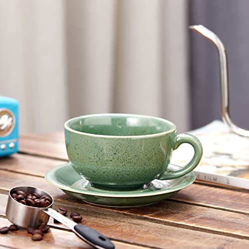 Coffeezone Vintage 12 oz Latte Art Cup & Saucer – Embossed Beige