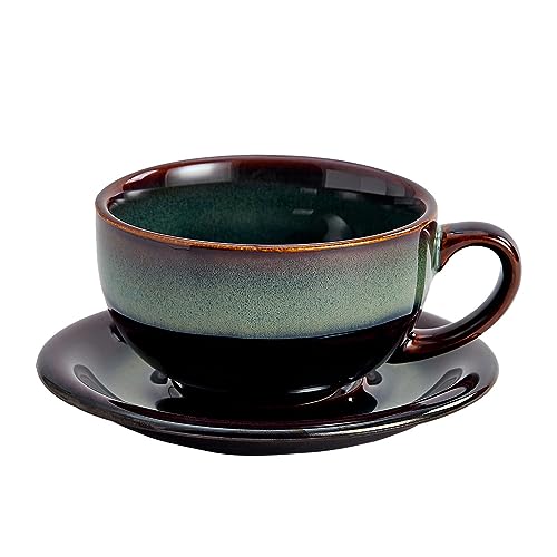 Coffeezone Vintage 12 oz Latte Art Cup & Saucer – Embossed Beige