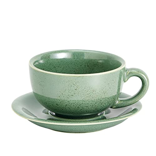 Coffeezone Vintage 12 oz Latte Art Cup & Saucer – Embossed Beige