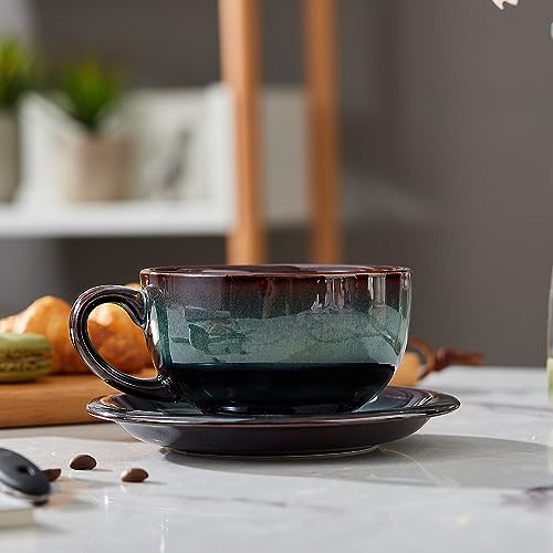 Coffeezone Vintage 12 oz Latte Art Cup & Saucer – Embossed Beige