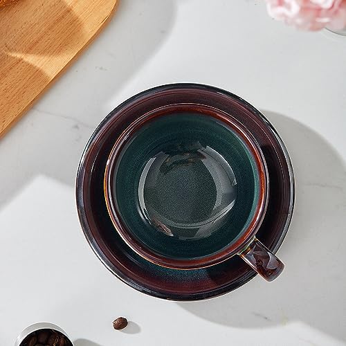 Coffeezone Vintage 12 oz Latte Art Cup & Saucer – Embossed Beige