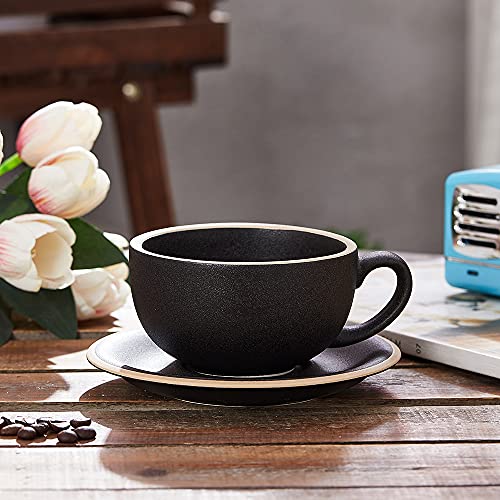 Coffeezone Vintage 12 oz Latte Art Cup & Saucer – Embossed Beige
