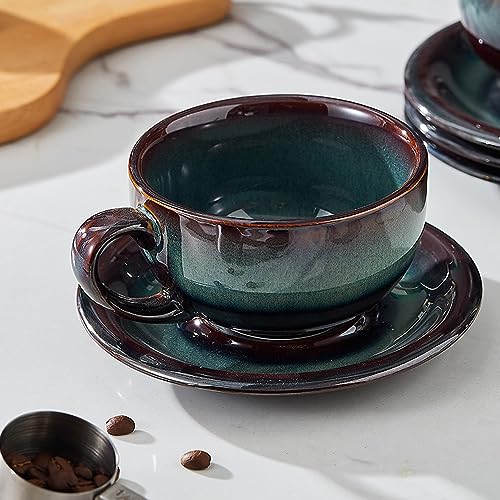 Coffeezone Vintage 12 oz Latte Art Cup & Saucer – Embossed Beige