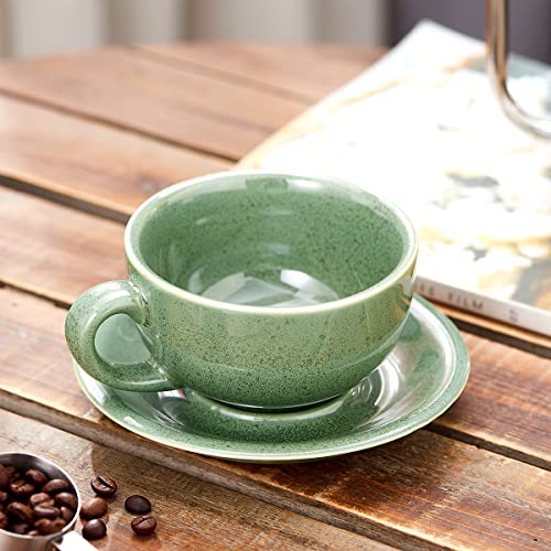 Coffeezone Vintage 12 oz Latte Art Cup & Saucer – Embossed Beige