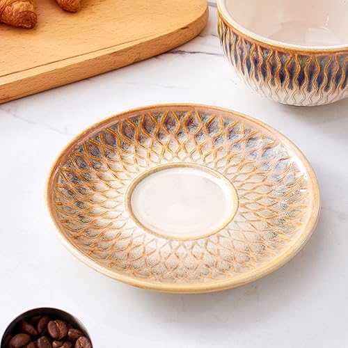 Coffeezone Vintage 12 oz Latte Art Cup & Saucer – Embossed Beige