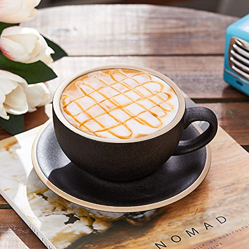 Coffeezone Vintage 12 oz Latte Art Cup & Saucer – Embossed Beige