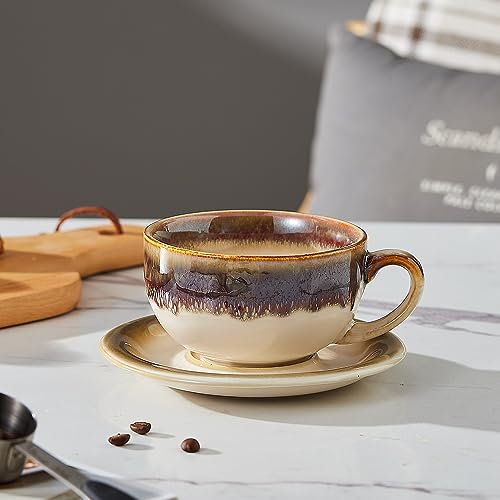 Coffeezone Vintage 12 oz Latte Art Cup & Saucer – Embossed Beige
