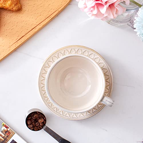 Coffeezone Vintage 12 oz Latte Art Cup & Saucer – Embossed Beige