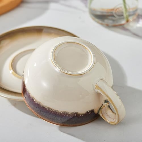 Coffeezone Vintage 12 oz Latte Art Cup & Saucer – Embossed Beige