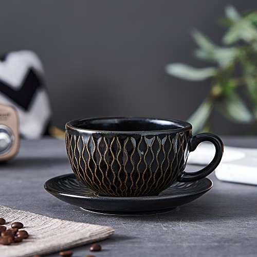 Coffeezone Vintage 12 oz Latte Art Cup & Saucer – Embossed Beige