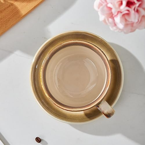 Coffeezone Vintage 12 oz Latte Art Cup & Saucer – Embossed Beige