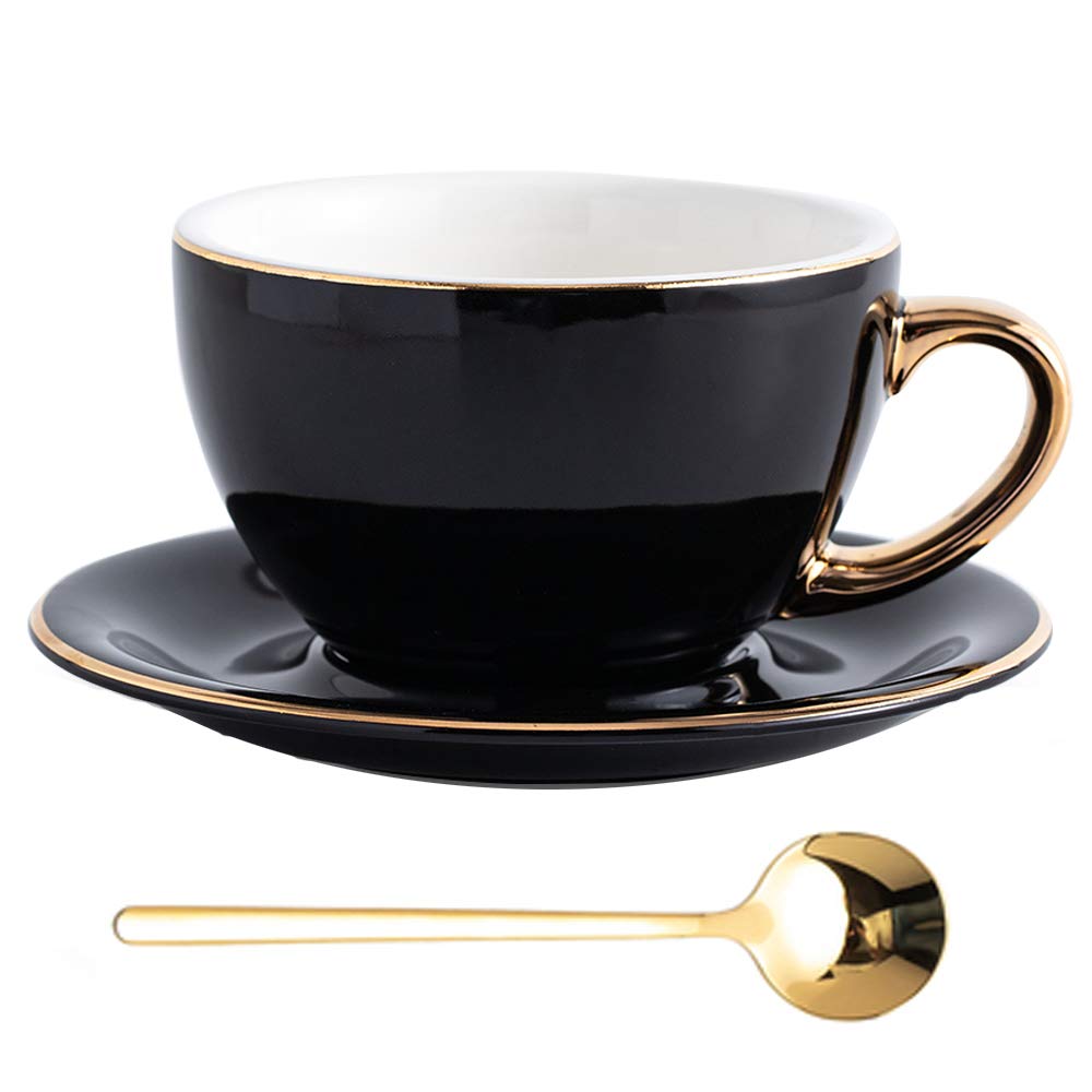 Coffeezone 10 oz Latte Art Cup & Saucer – Peacock Green (Gold Trim)