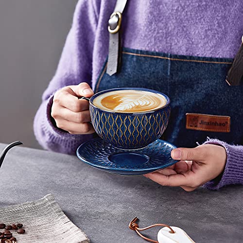 Coffeezone Vintage 12 oz Latte Art Cup & Saucer – Embossed Beige