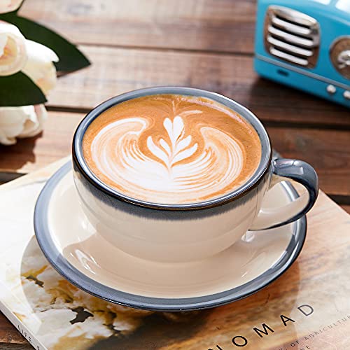 Coffeezone Vintage 12 oz Latte Art Cup & Saucer – Embossed Beige