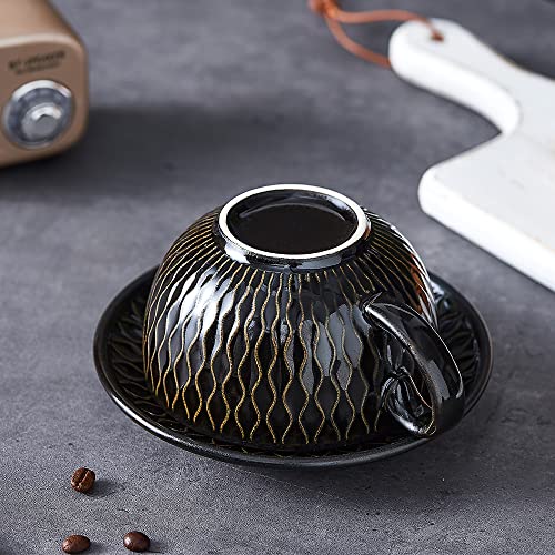 Coffeezone Vintage 12 oz Latte Art Cup & Saucer – Embossed Beige