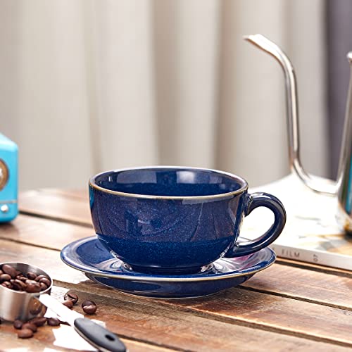 Coffeezone Vintage 12 oz Latte Art Cup & Saucer – Embossed Beige