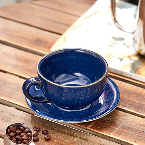 Coffeezone Vintage 12 oz Latte Art Cup & Saucer – Embossed Beige