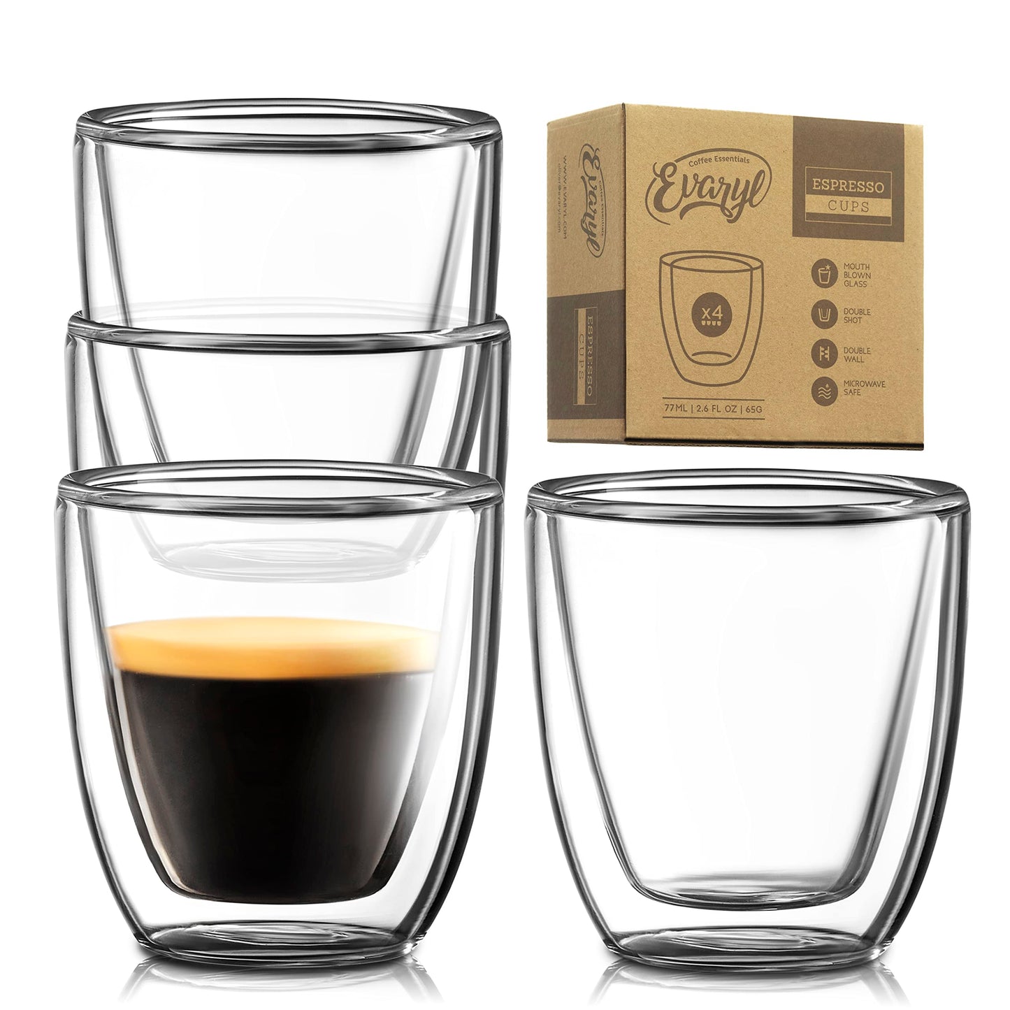 Evaryl Double-Wall Glass Espresso Cups, 2.7 oz (Set of 4)