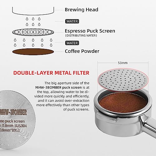 MHW-3BOMBER 58.5mm Espresso Puck Screen Metal Espresso Filter Reusable Coffee Filters for 58mm Portafilter Basket 0.8mm Thickness Titanium Coating Gold FG5587