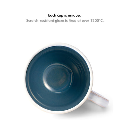 KIVY 3 oz Espresso cups set of 4 - Thick walled stoneware espresso cup set - Italian style espresso cups and saucers - Expresso shots cup - Espresso mugs - Espresso shot cups and saucers Blue