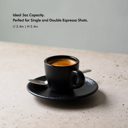 KIVY 3 oz Espresso cups set of 4 - Thick walled stoneware espresso cup set - Italian style espresso cups and saucers - Expresso shots cup - Espresso mugs - Espresso shot cups and saucers Blue