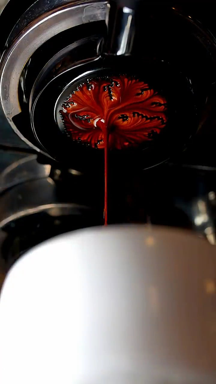 Load video: Pulling an espresso shot and pouring latte art—The Milk Artist