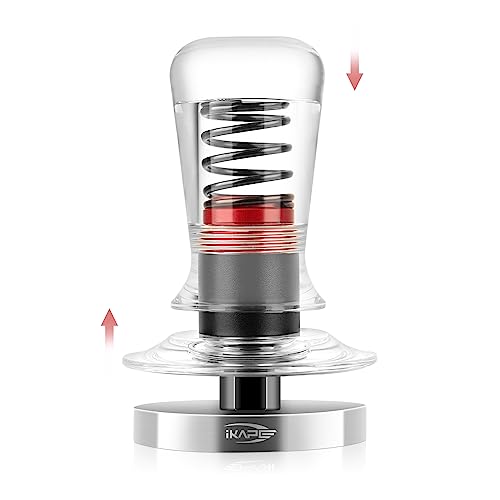 IKAPE 53.3mm Ace Transparent Espresso Coffee Tamper, Spring-loaded Calibrated Tamper with Premium Flat Stainless Steel Base, Coffee Tamper Compatible with 54 Breville Espresso Bottomless Portafilter