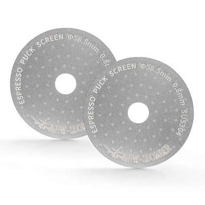 MHW-3BOMBER 58.5mm Espresso Puck Screen Metal Espresso Filter Reusable Coffee Filters for 58mm Portafilter Basket 0.8mm Thickness Titanium Coating Gold FG5587