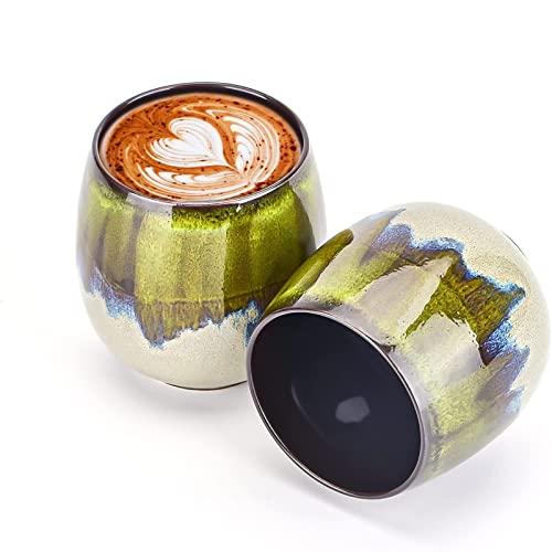 FLJZCZM Espresso Cups Ceramic Cup Espresso Coffee Cup Small Tea Cups Tasting Cups Ceramic Mate Cup (2 x 3Oz, Brown)