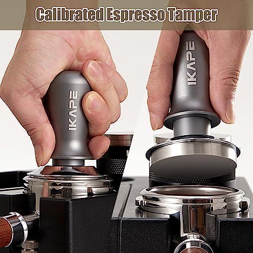 IKAPE 53.3mm Ace Transparent Espresso Coffee Tamper, Spring-loaded Calibrated Tamper with Premium Flat Stainless Steel Base, Coffee Tamper Compatible with 54 Breville Espresso Bottomless Portafilter