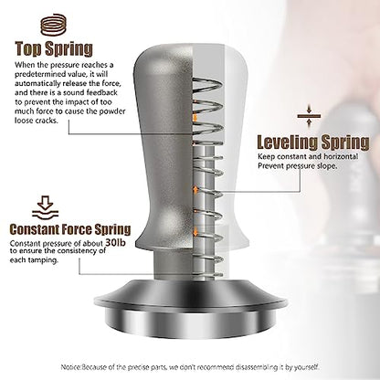 IKAPE 53.3mm Ace Transparent Espresso Coffee Tamper, Spring-loaded Calibrated Tamper with Premium Flat Stainless Steel Base, Coffee Tamper Compatible with 54 Breville Espresso Bottomless Portafilter