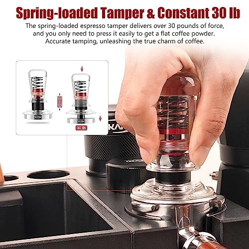 IKAPE 53.3mm Ace Transparent Espresso Coffee Tamper, Spring-loaded Calibrated Tamper with Premium Flat Stainless Steel Base, Coffee Tamper Compatible with 54 Breville Espresso Bottomless Portafilter