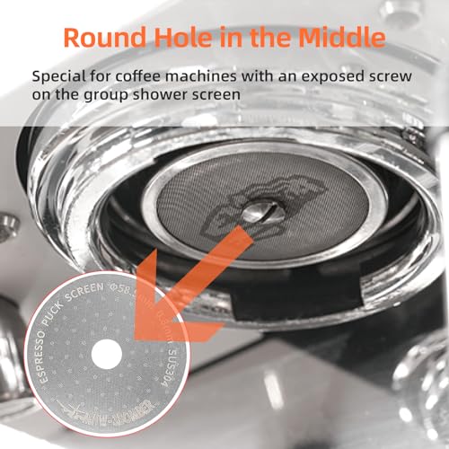 MHW-3BOMBER 58.5mm Espresso Puck Screen Metal Espresso Filter Reusable Coffee Filters for 58mm Portafilter Basket 0.8mm Thickness Titanium Coating Gold FG5587