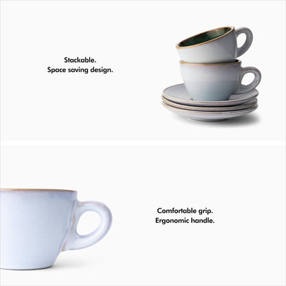 KIVY 3 oz Espresso cups set of 4 - Thick walled stoneware espresso cup set - Italian style espresso cups and saucers - Expresso shots cup - Espresso mugs - Espresso shot cups and saucers Blue