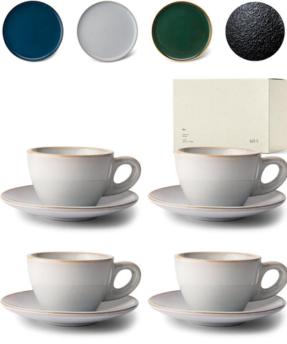 KIVY 3 oz Espresso cups set of 4 - Thick walled stoneware espresso cup set - Italian style espresso cups and saucers - Expresso shots cup - Espresso mugs - Espresso shot cups and saucers Blue
