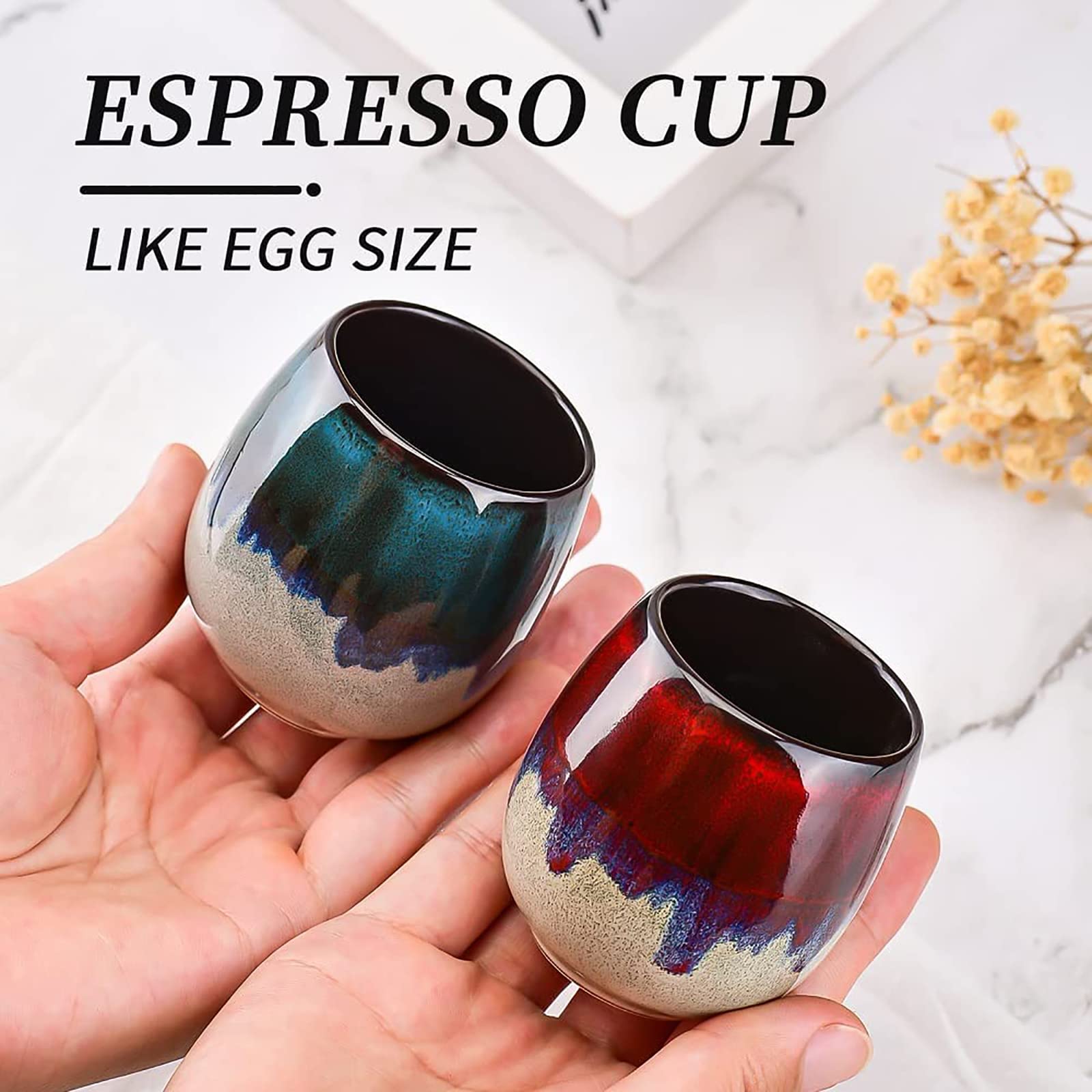 FLJZCZM Espresso Cups Ceramic Cup Espresso Coffee Cup Small Tea Cups Tasting Cups Ceramic Mate Cup (2 x 3Oz, Brown)