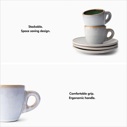 KIVY 3 oz Espresso cups set of 4 - Thick walled stoneware espresso cup set - Italian style espresso cups and saucers - Expresso shots cup - Espresso mugs - Espresso shot cups and saucers Blue