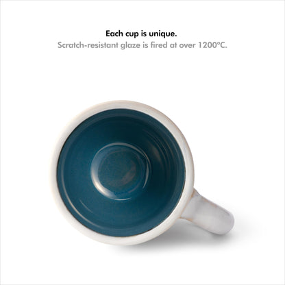 KIVY 3 oz Espresso cups set of 4 - Thick walled stoneware espresso cup set - Italian style espresso cups and saucers - Expresso shots cup - Espresso mugs - Espresso shot cups and saucers Blue