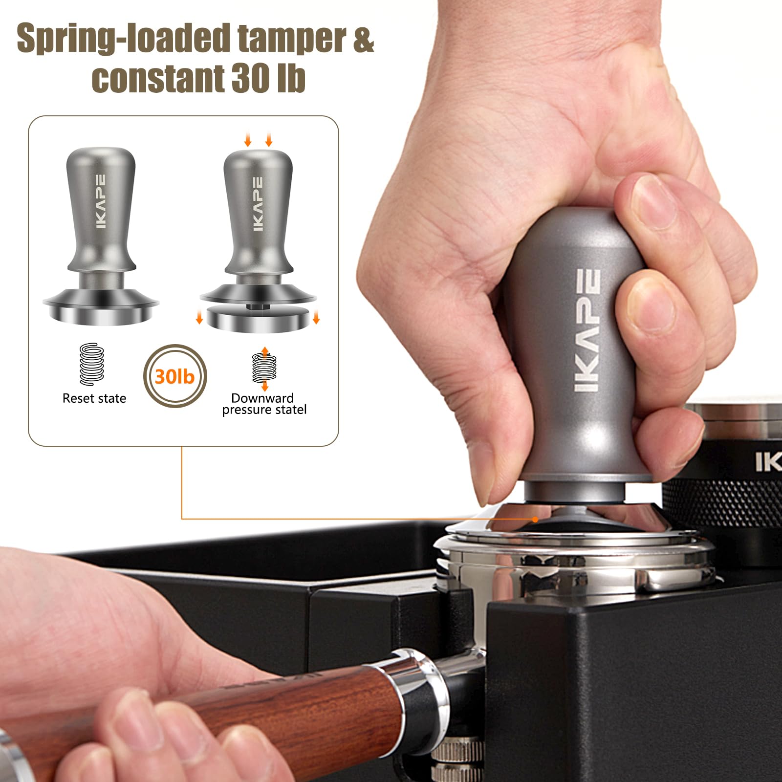 IKAPE 53.3mm Ace Transparent Espresso Coffee Tamper, Spring-loaded Calibrated Tamper with Premium Flat Stainless Steel Base, Coffee Tamper Compatible with 54 Breville Espresso Bottomless Portafilter