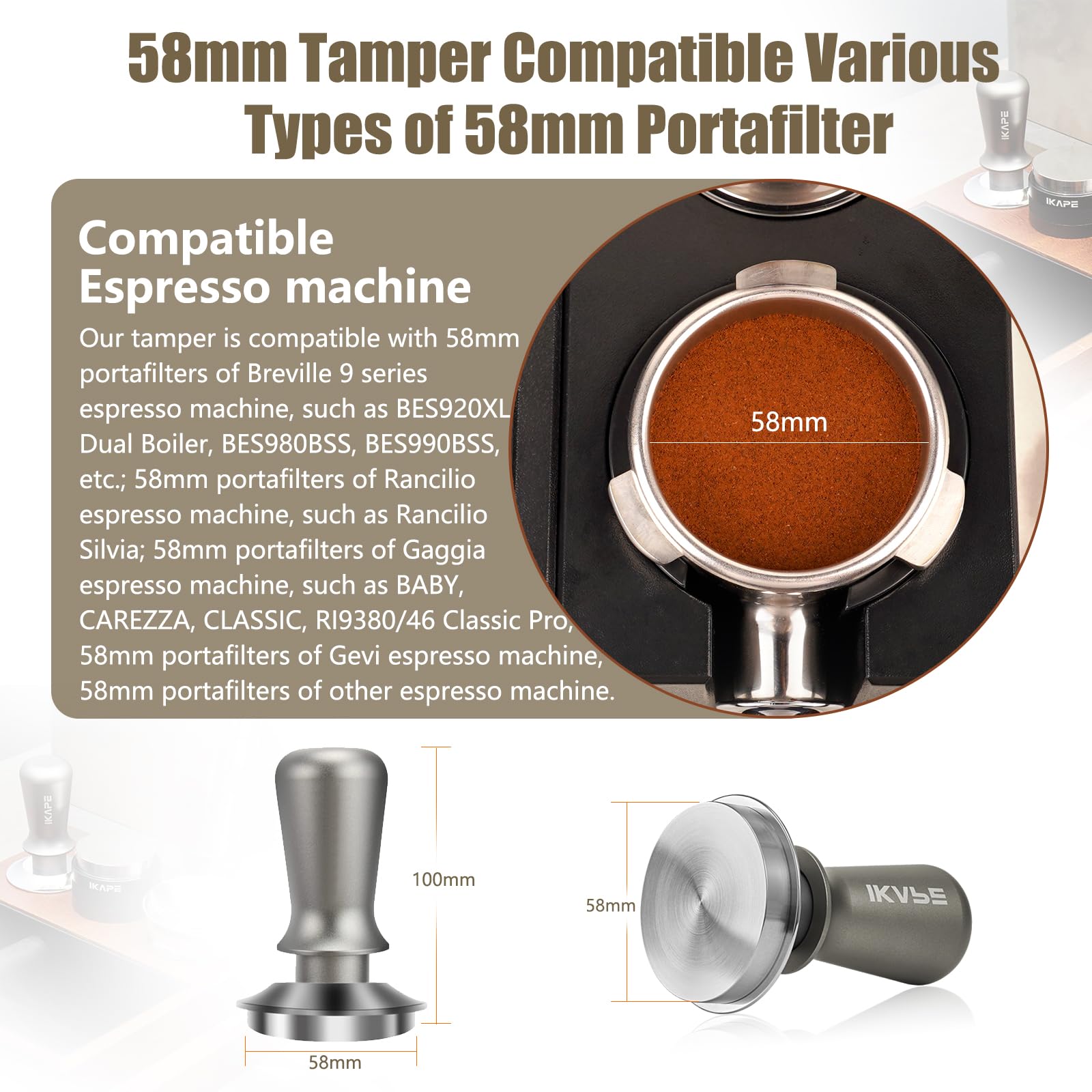 IKAPE 53.3mm Ace Transparent Espresso Coffee Tamper, Spring-loaded Calibrated Tamper with Premium Flat Stainless Steel Base, Coffee Tamper Compatible with 54 Breville Espresso Bottomless Portafilter