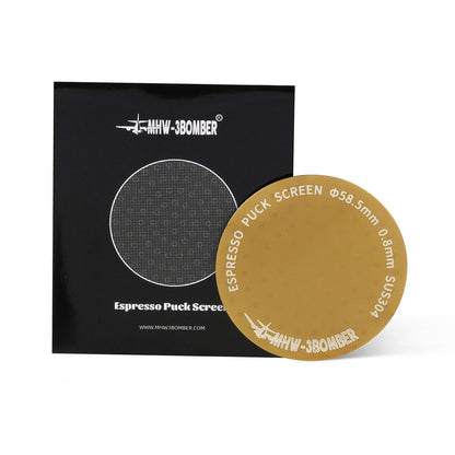 MHW-3BOMBER 58.5mm Espresso Puck Screen Metal Espresso Filter Reusable Coffee Filters for 58mm Portafilter Basket 0.8mm Thickness Titanium Coating Gold FG5587