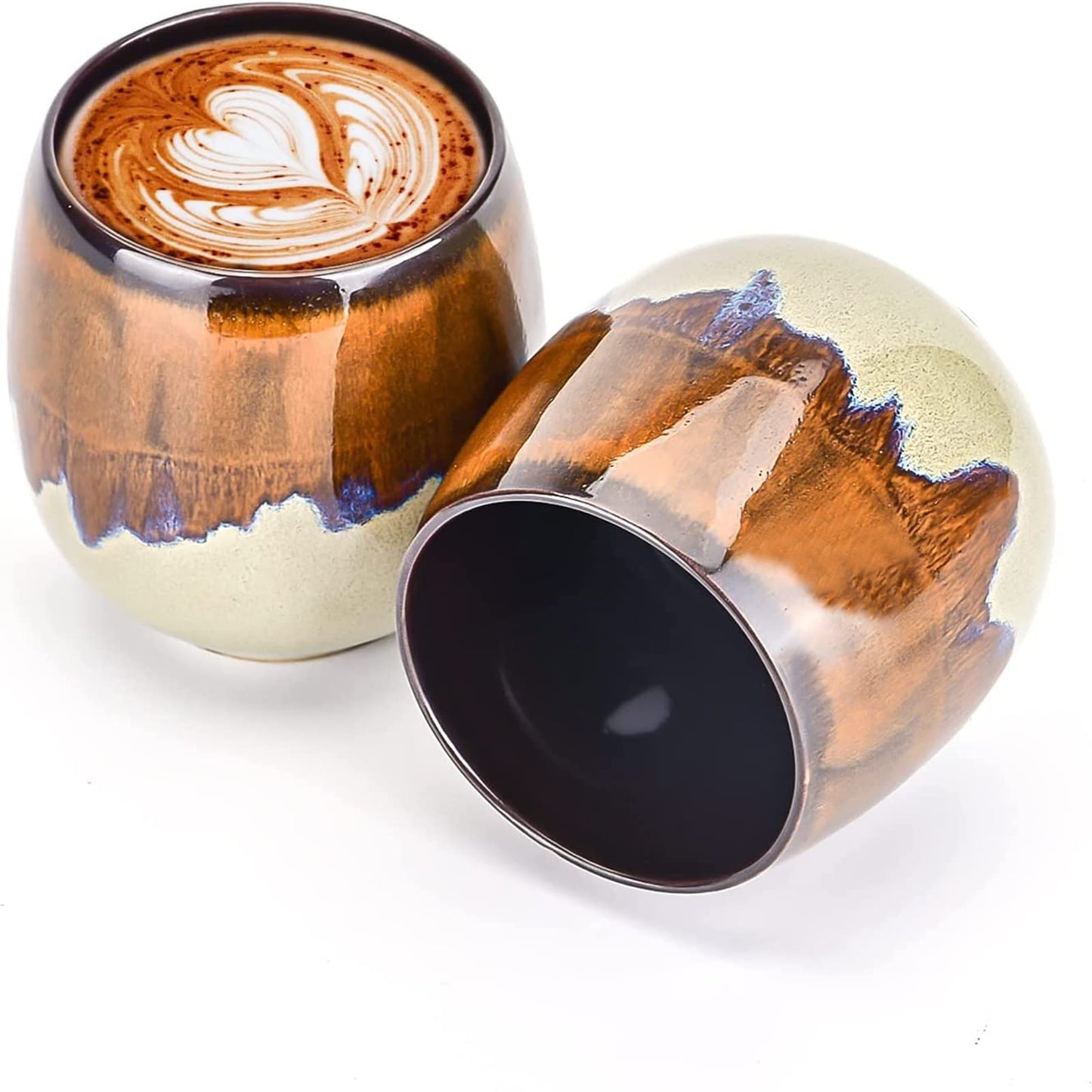 FLJZCZM Espresso Cups Ceramic Cup Espresso Coffee Cup Small Tea Cups Tasting Cups Ceramic Mate Cup (2 x 3Oz, Brown)