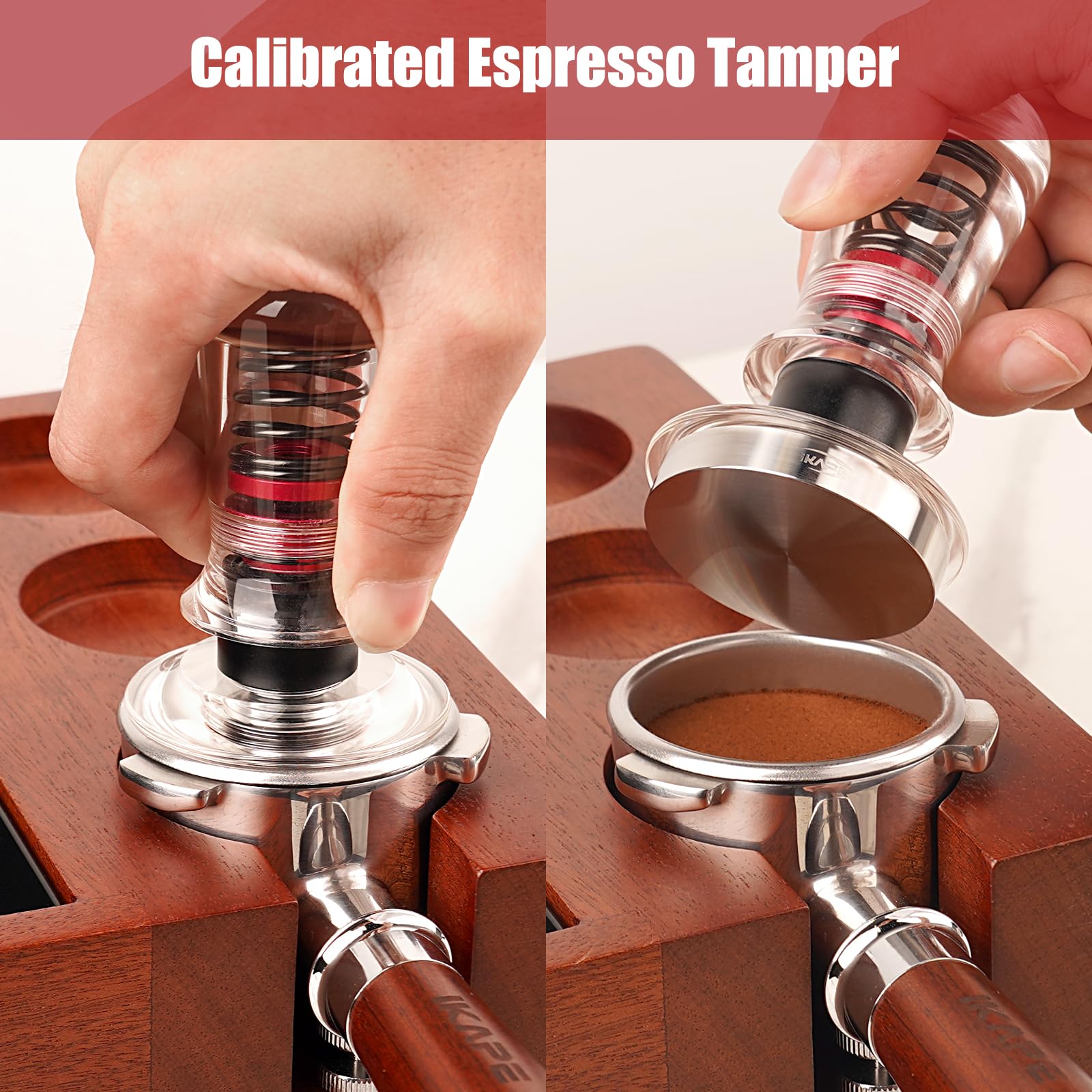 IKAPE 53.3mm Ace Transparent Espresso Coffee Tamper, Spring-loaded Calibrated Tamper with Premium Flat Stainless Steel Base, Coffee Tamper Compatible with 54 Breville Espresso Bottomless Portafilter